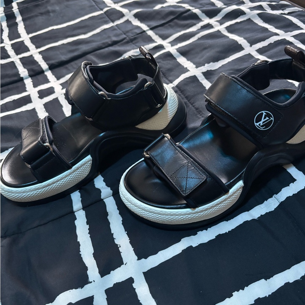 Louis Vuitton Black and Cream Sandals